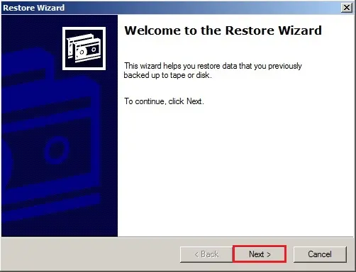 ntbackup welcome to restore wizard