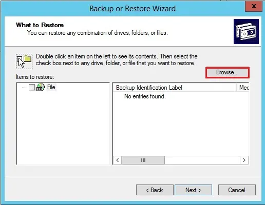 ntbackup what to restore