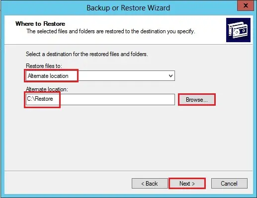 ntbackup where to restore