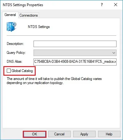 ntds settings properties