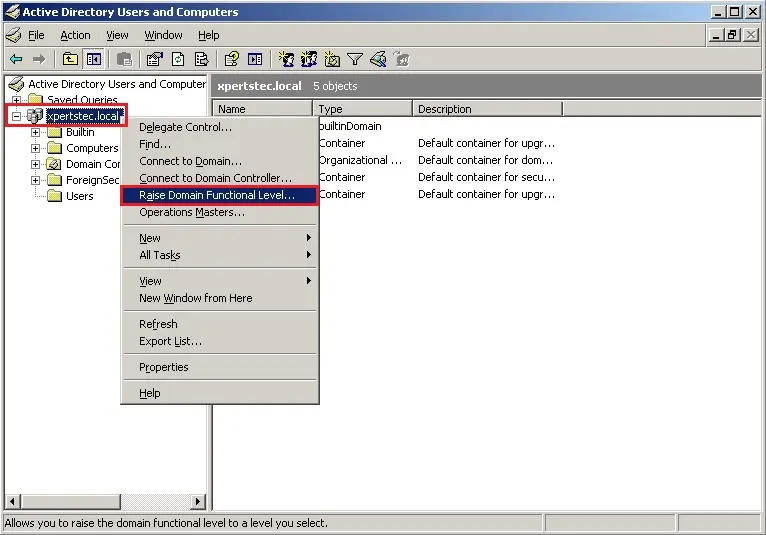 raise domain functional level active directory server 2003