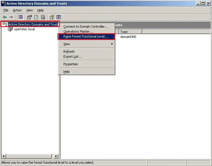 raise forest functional level active directory sever 2003