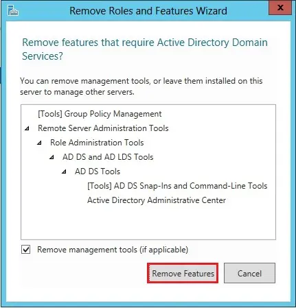 remove features that required for active directory