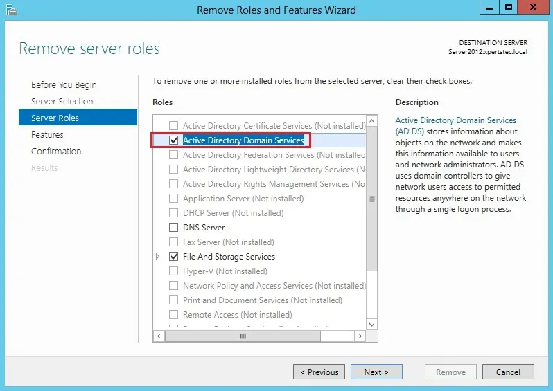 remove roles and features server roles