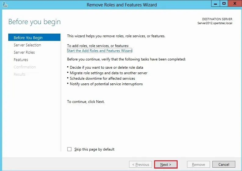 remove roles and features wizard server 2012