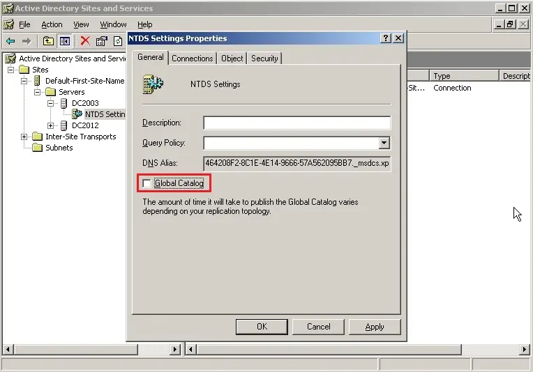 server 2003 ntds global settings