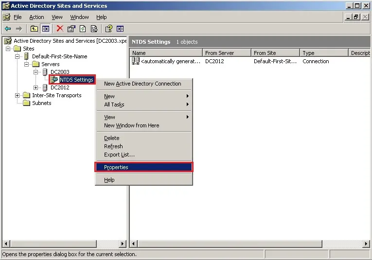 server 2003 ntds settings