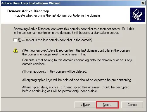 server 2003 remove active directory