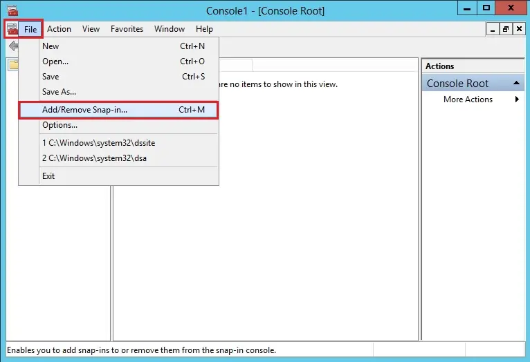 server 2012 add remove snap in