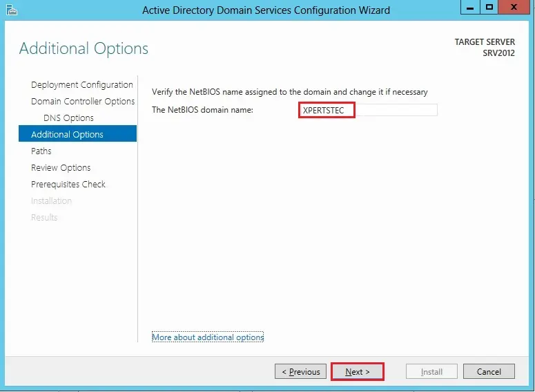 server 2012 additional options