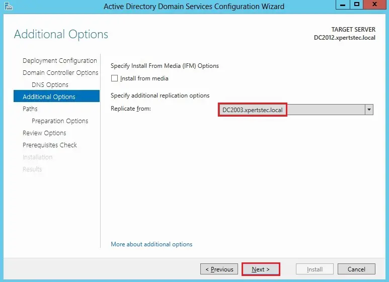 server 2012 additional options