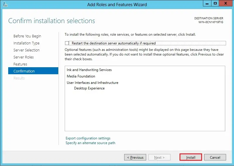 server 2012 confirm installation