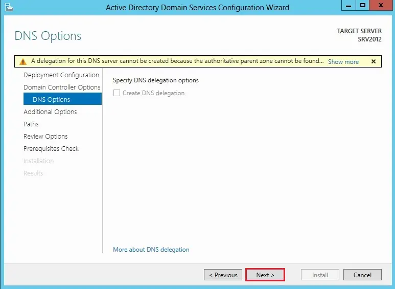 server 2012 dns options