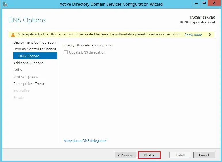 server 2012 dns options