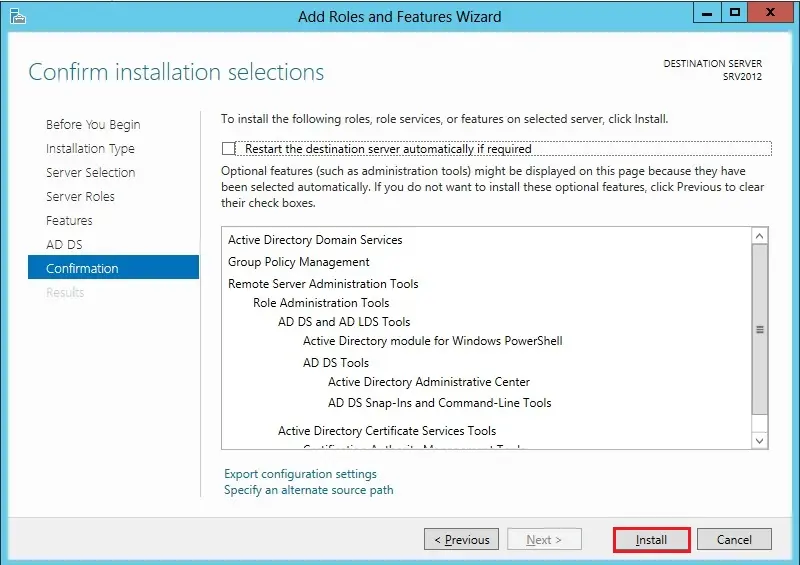 server 2012 installation selections