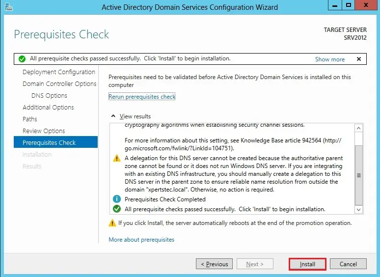 server 2012 prerequisites check