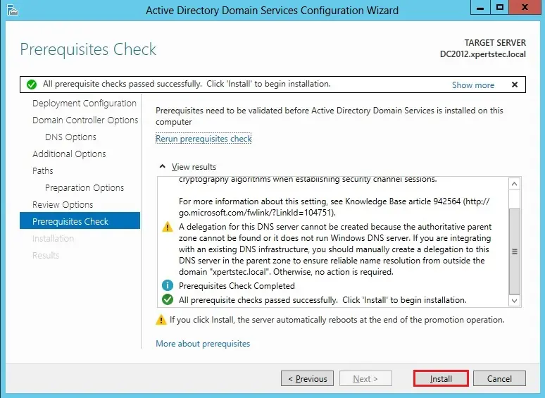 server 2012 prerequisites check