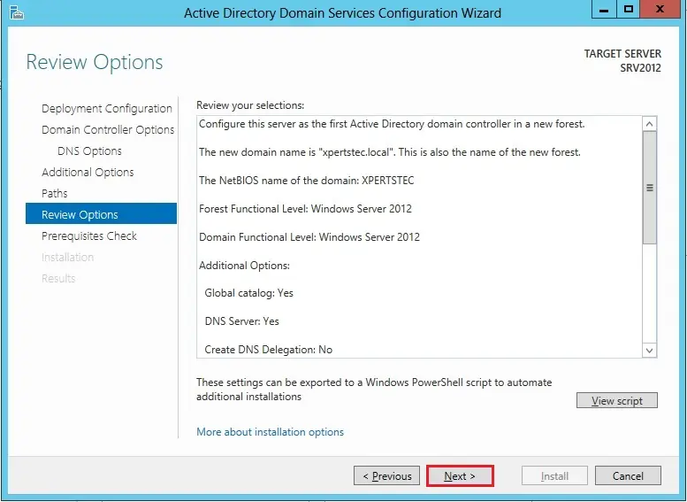 server 2012 review options