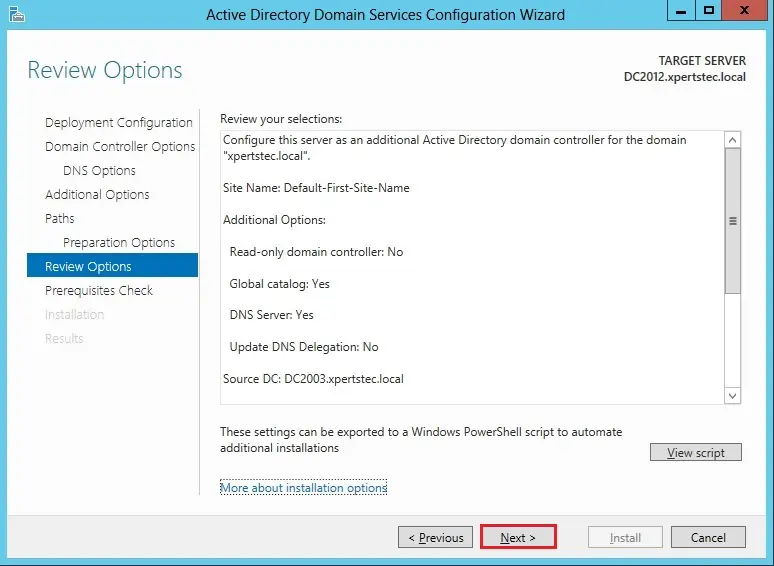 server 2012 review options