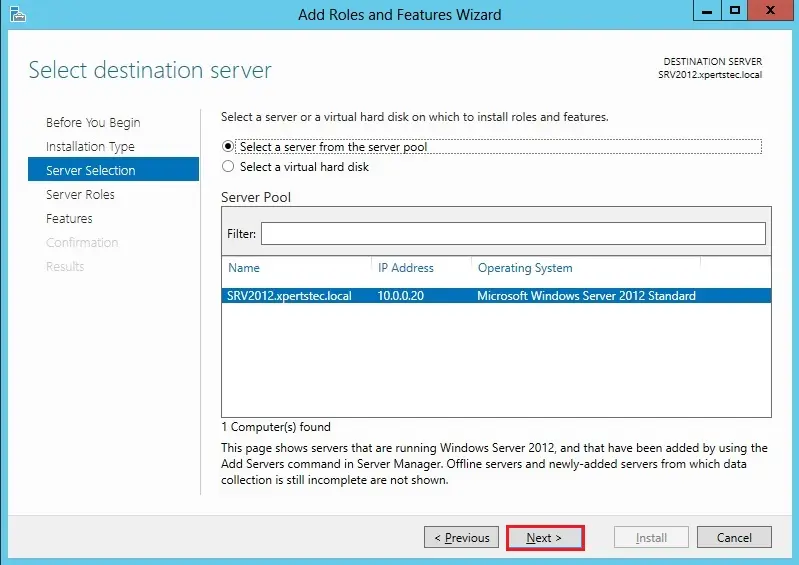 server 2012 server selections