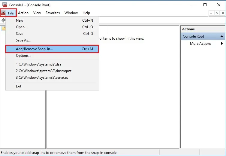 server 2016 add remove snap-in