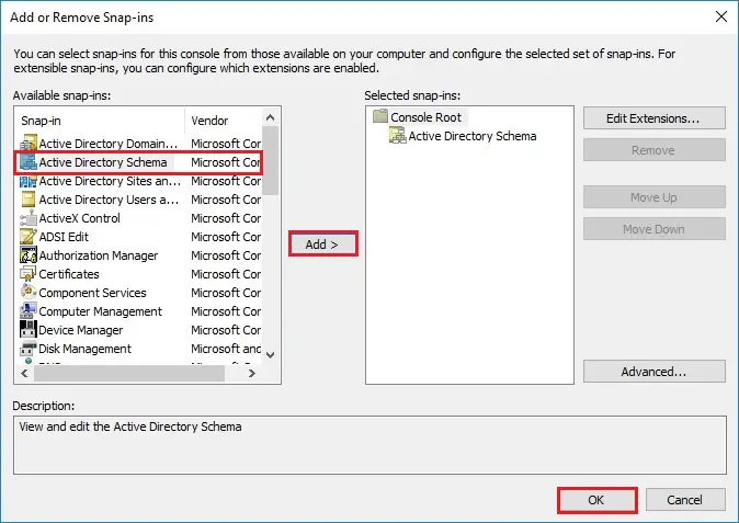 server 2016 add remove snap-in