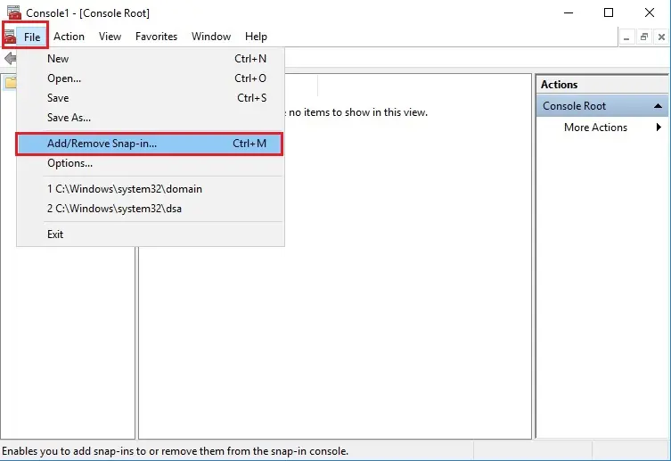 server 2016 add remove snap-in