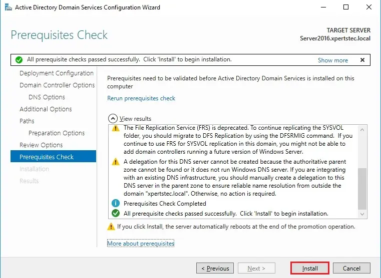 server 2016 additional domain prerequisites