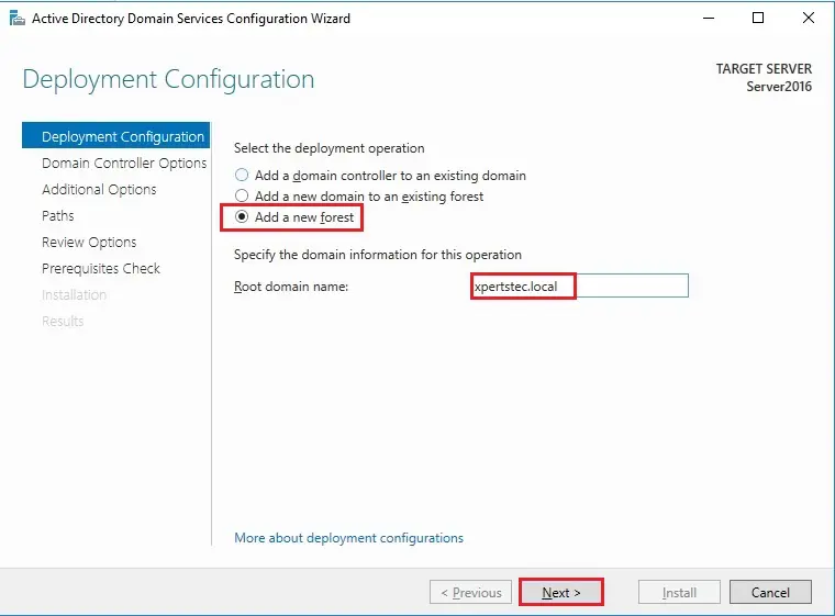 server 2016 deployment configuration