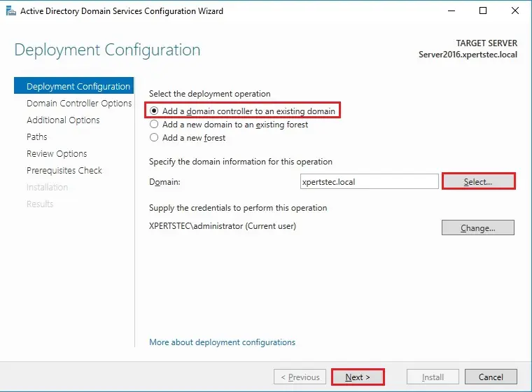 server 2016 deployment configuration