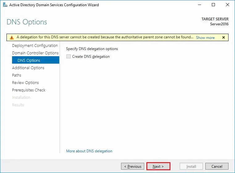 server 2016 dns options