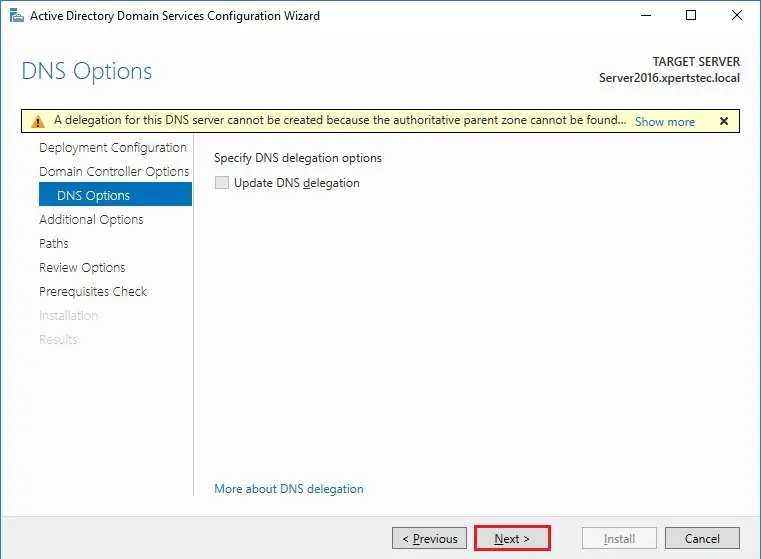 server 2016 dns options