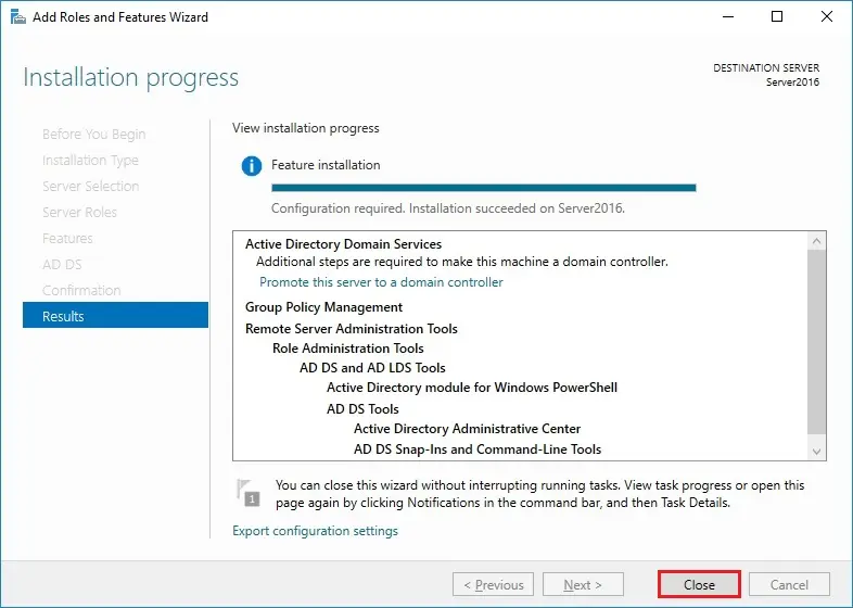 server 2016 installation selections