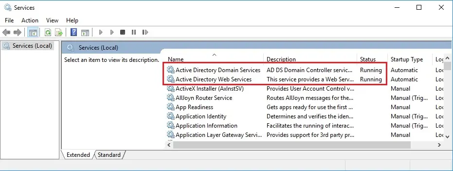 server 2016 local services