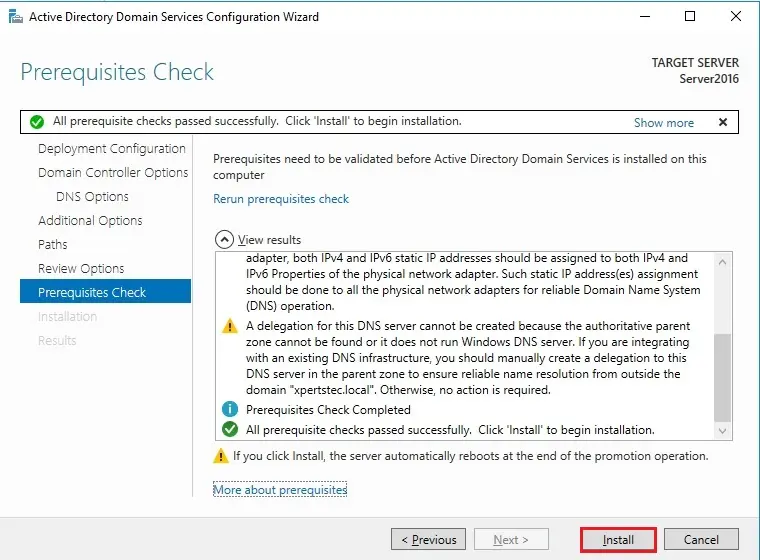 server 2016 prerequisites check