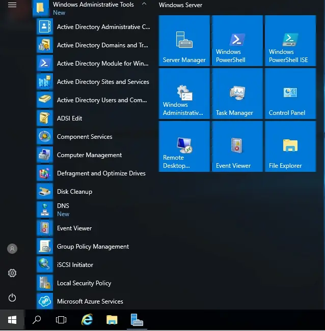 server 2016 start menu