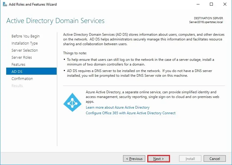 server 2016 wizard ad ds