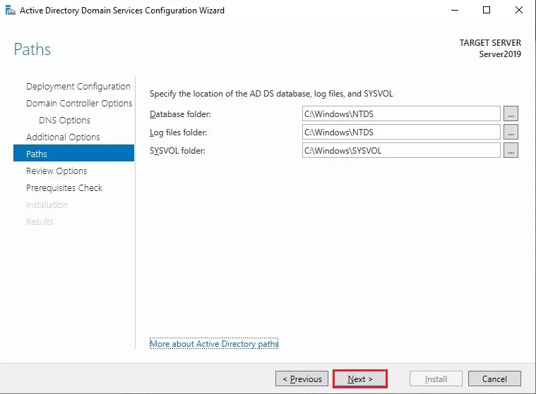 server 2019 ad ds database