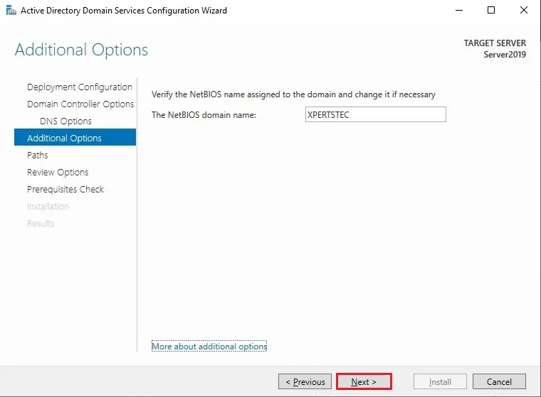 server 2019 additional options