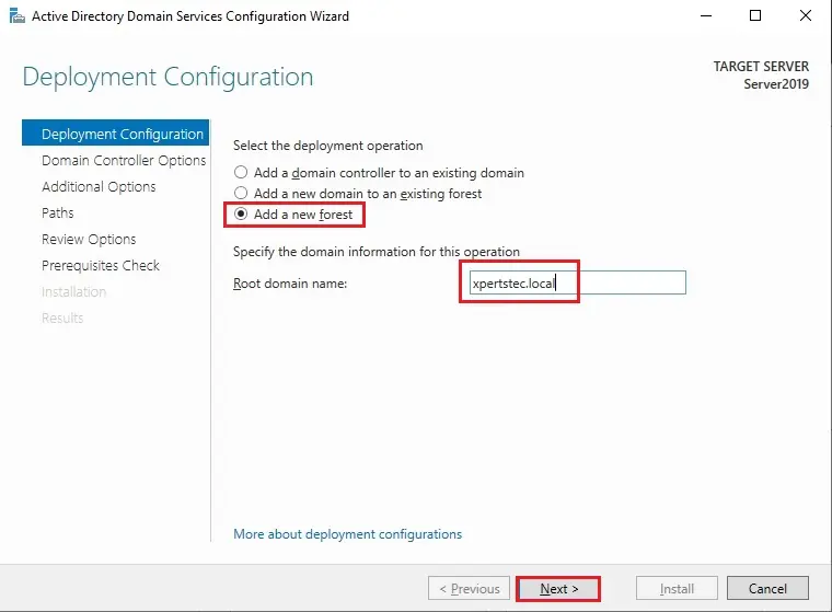 server 2019 deployment configuration