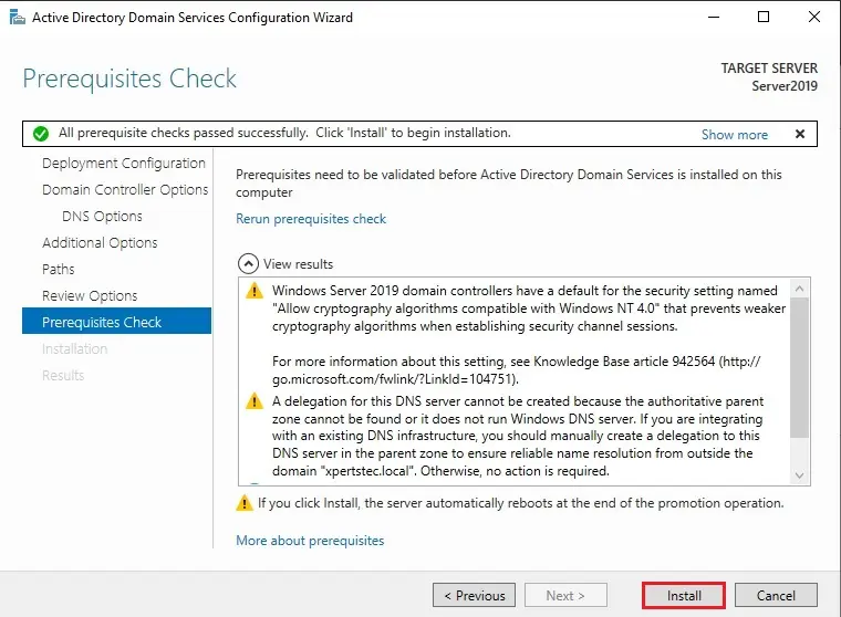 server 2019 prerequisites check