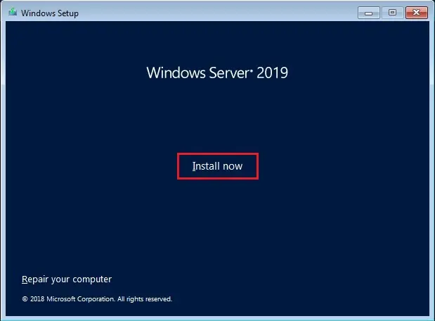 server 2019 setup install now