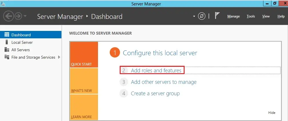 server manager dashboard