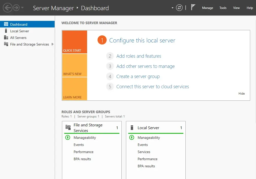 server manager dashboard