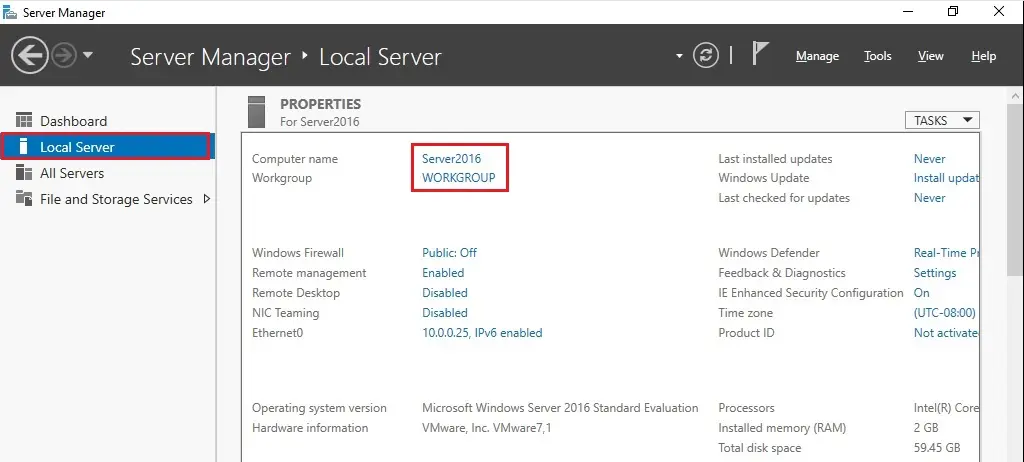 server manager local server