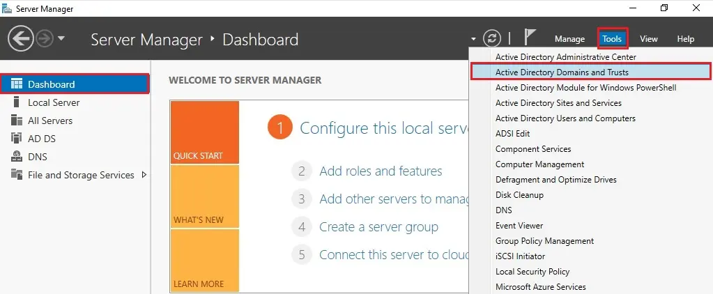 windows server 2016 dashboard, tools