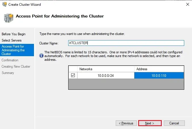 access point for administering the cluster