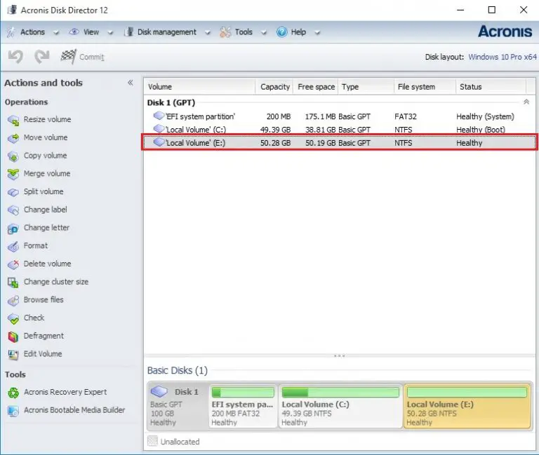 acronis disk director local volume