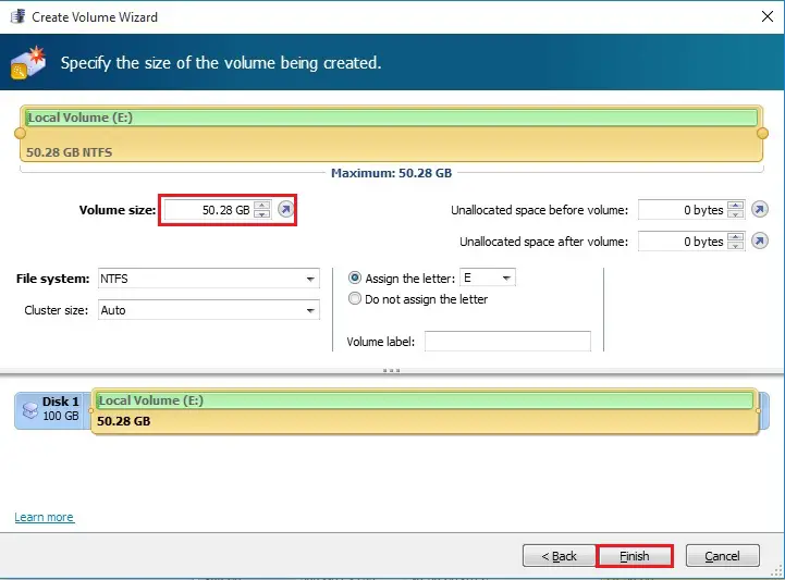 acronis disk director volume size