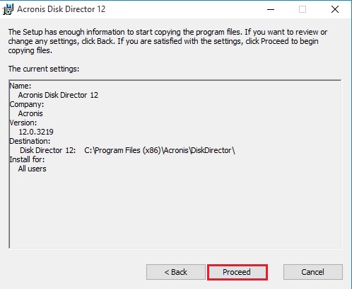 acronis disk directory proceed